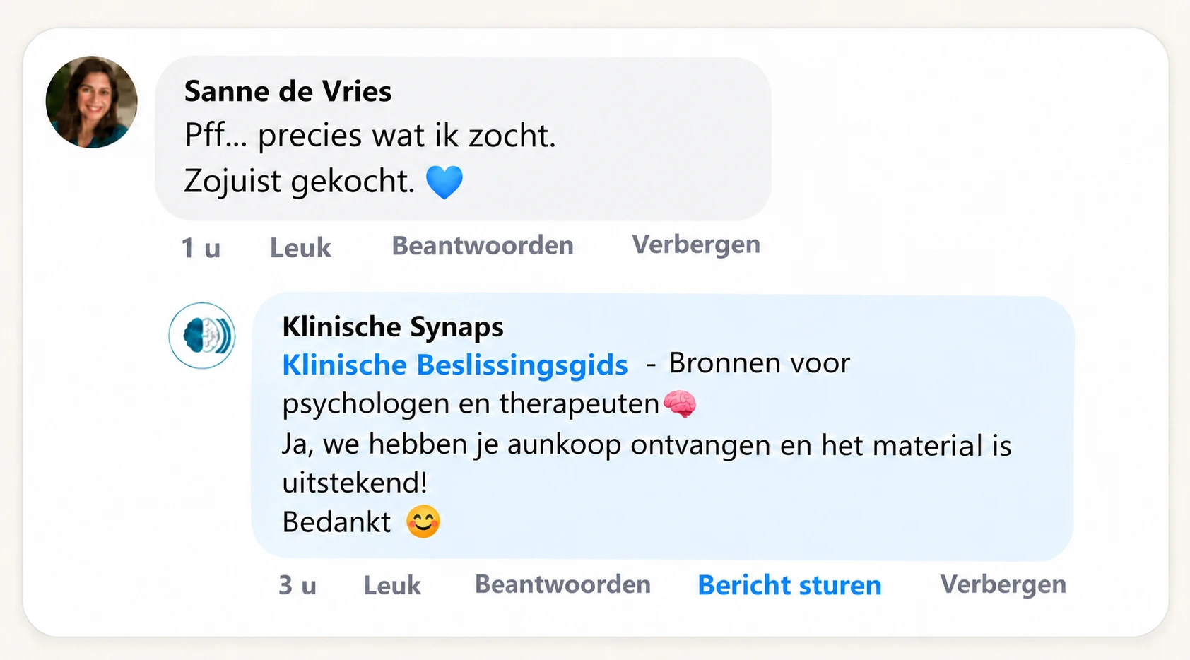 Reactie op social media over de aankoop van het materiaal